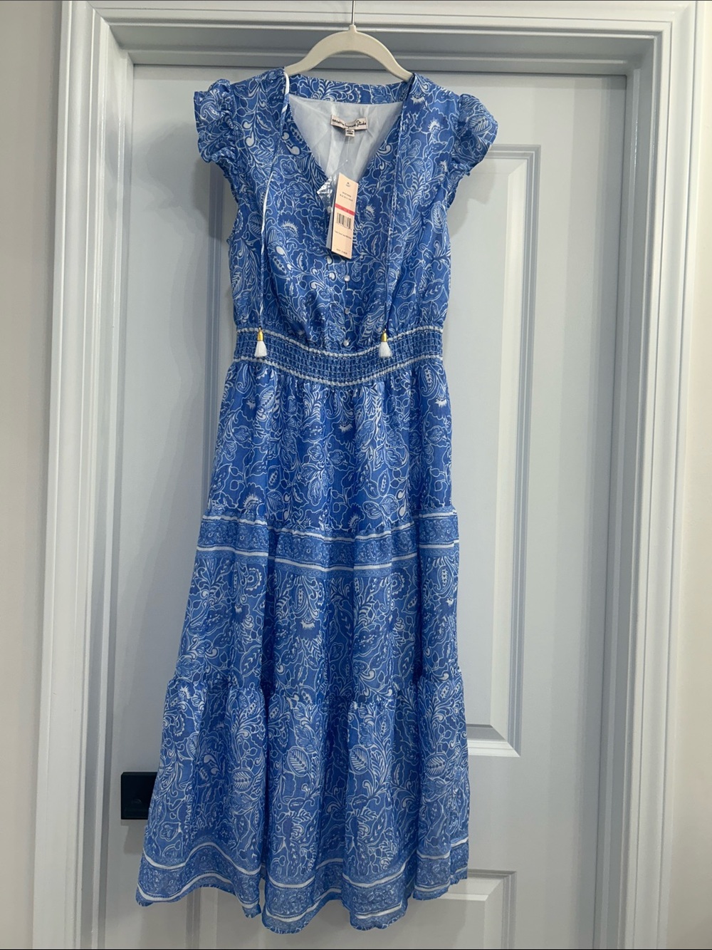 NWT Blue Paisley Dress with Smocked Waist size XS NANETTE LEPORE STUDIO